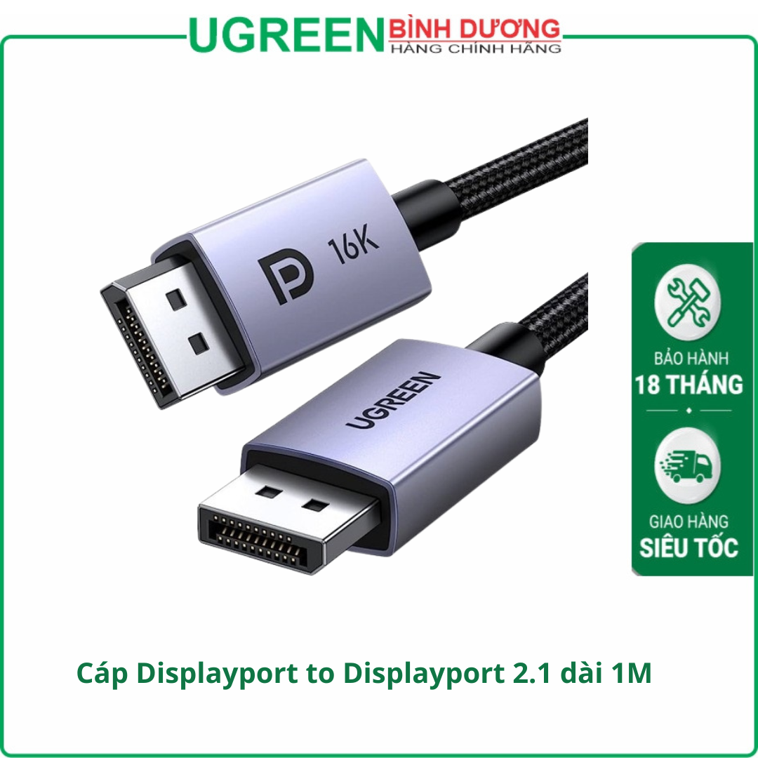 Cáp Displayport to Displayport 2.1 dài 1M độ phân giải 16K@60Hz HDR Ugreen 55567 cao cấp