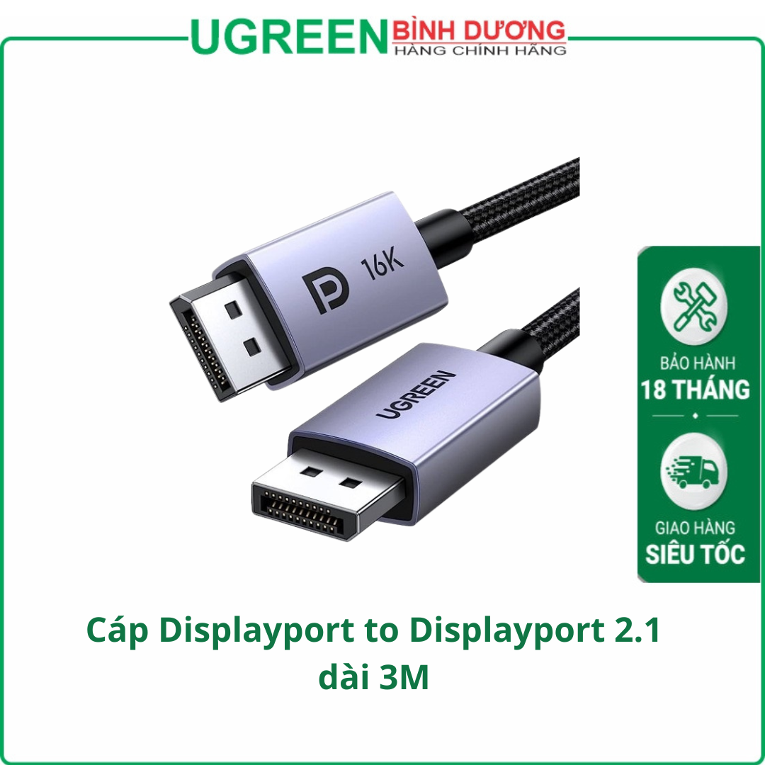 Cáp Displayport to Displayport 2.1 dài 3M độ phân giải 16K@60Hz HDR Ugreen 25862 cao cấp