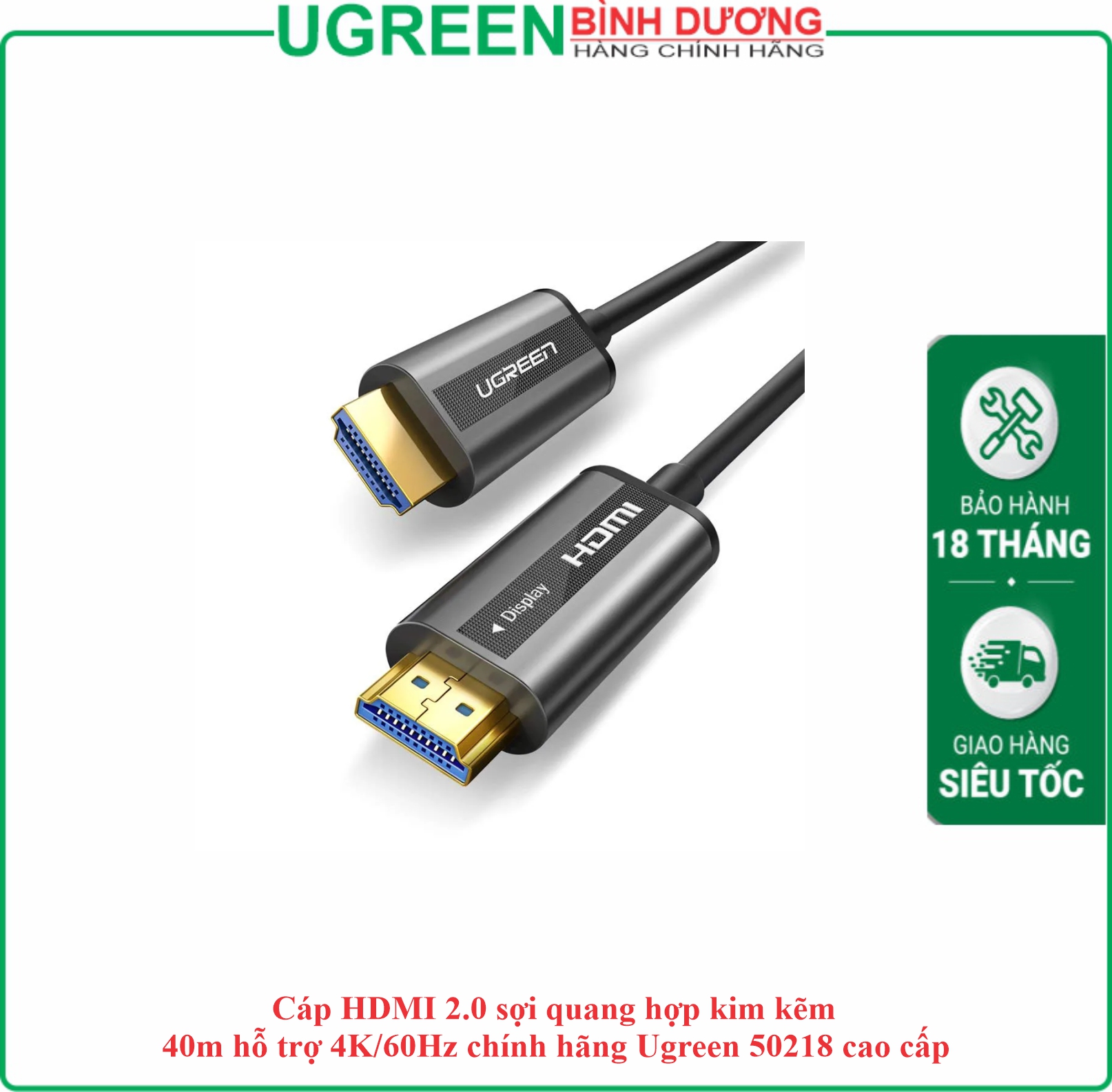 Cáp HDMI 2.0 Sợi quang 4K dài 40M Ugreen (50218)