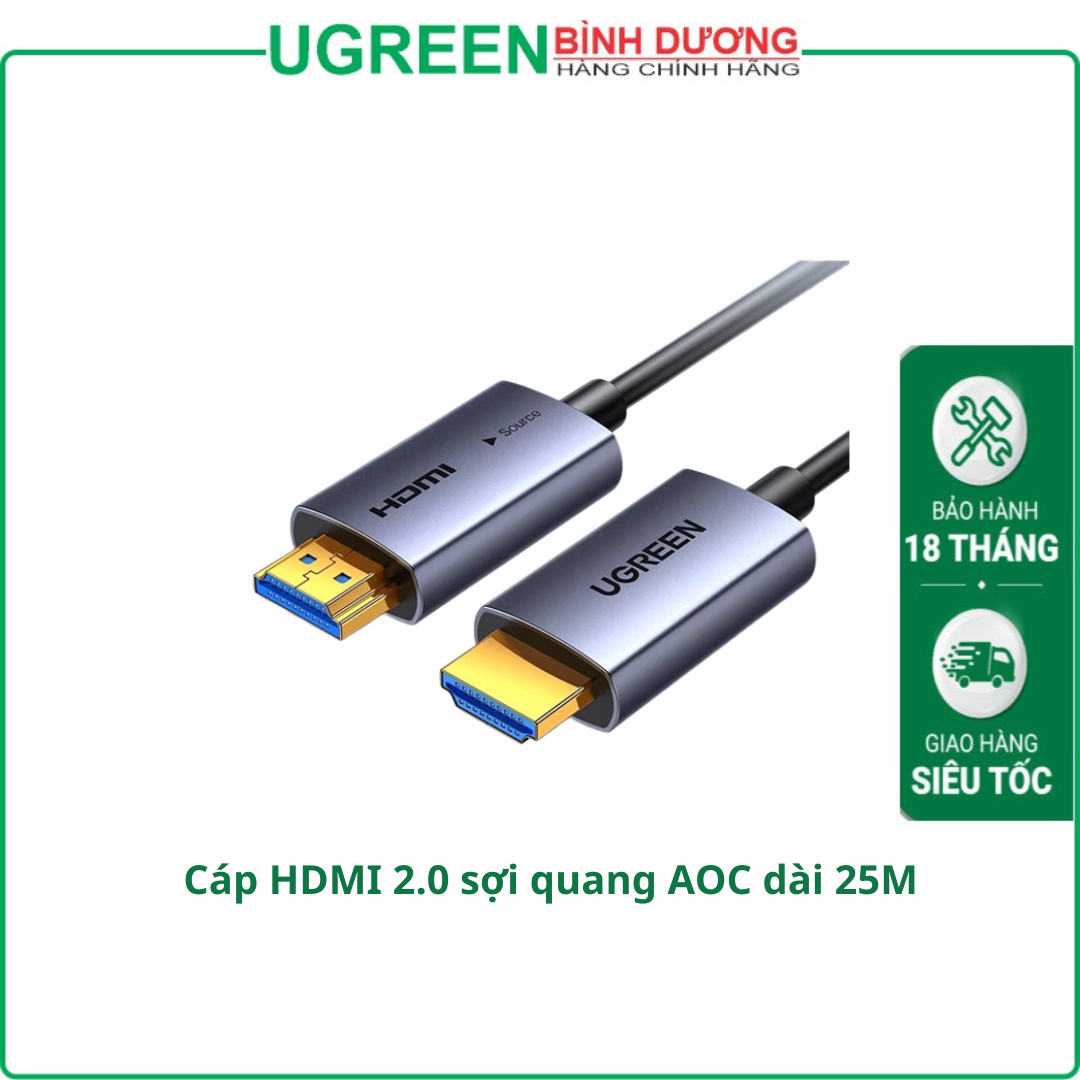 Cáp HDMI 2.0 sợi quang AOC dài 25M hỗ trợ 4K@60Hz Ugreen 45506/HD178 cao cấp