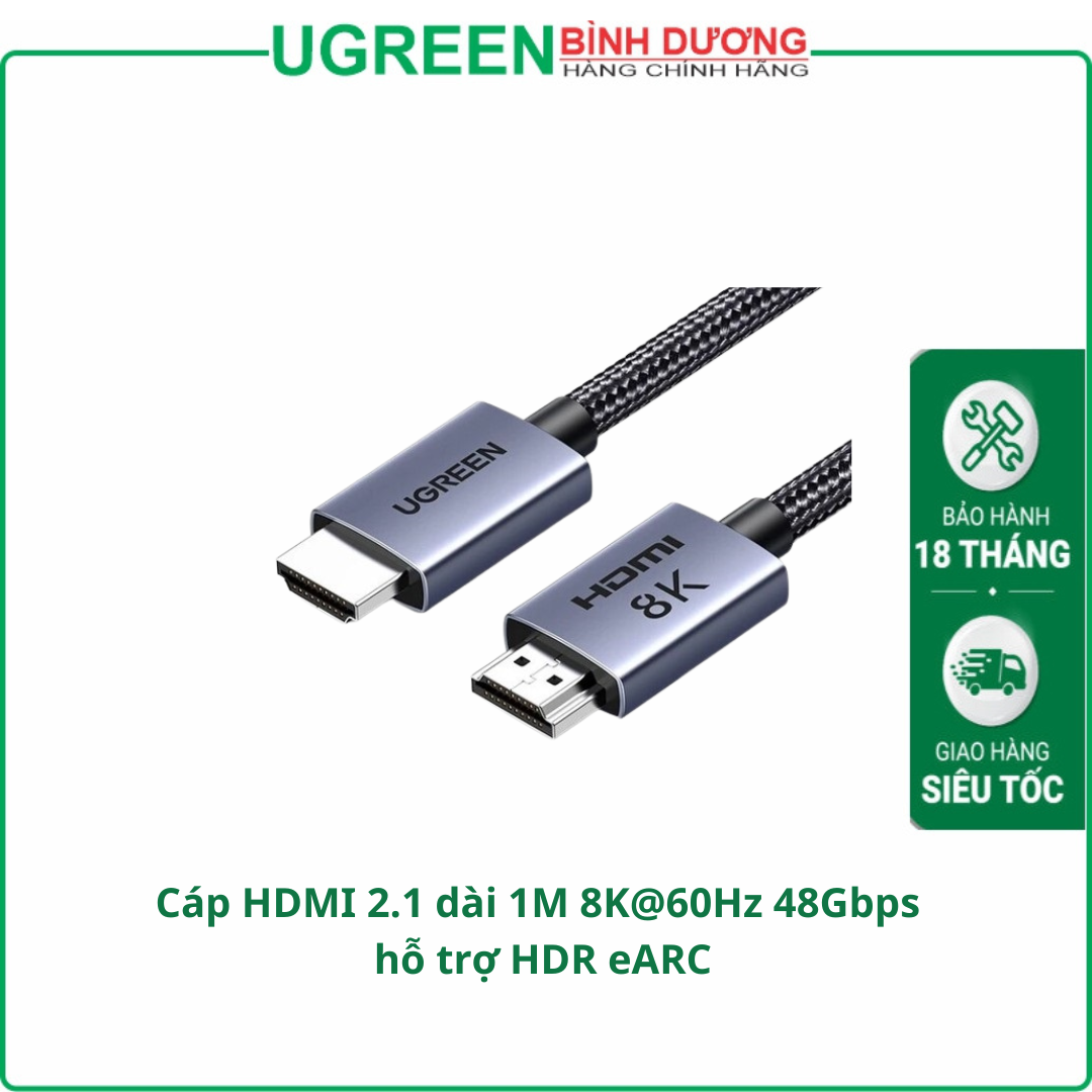 Cáp HDMI 2.1 dài 1M 8K@60Hz 48Gbps hỗ trợ HDR eARC Ugreen 25908 cao cấp