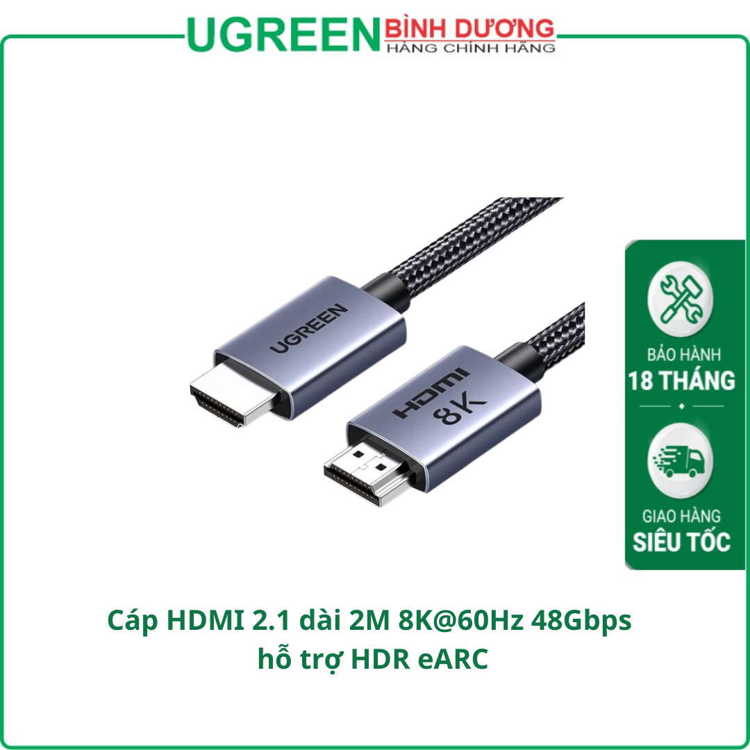 Cáp HDMI 2.1 dài 2M 8K@60Hz 48Gbps hỗ trợ HDR eARC Ugreen 25910 cao cấp
