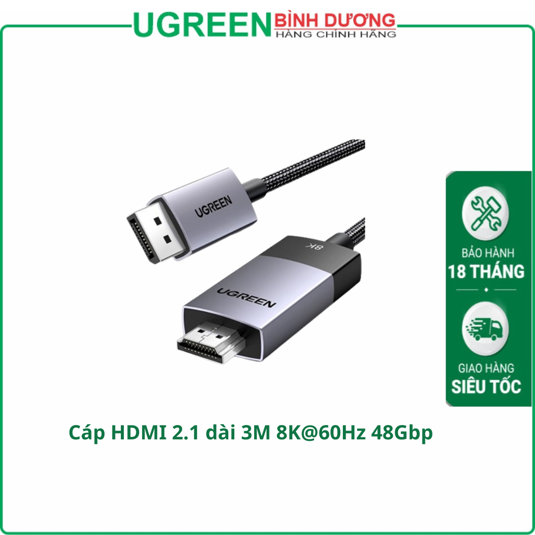 Cáp HDMI 2.1 dài 3M 8K@60Hz 48Gbps hỗ trợ HDR eARC Ugreen 25911 cao cấp