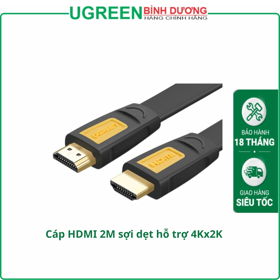 Cáp HDMI 2M sợi dẹt hỗ trợ 4Kx2K chính hãng Ugreen 11185 cao cấp