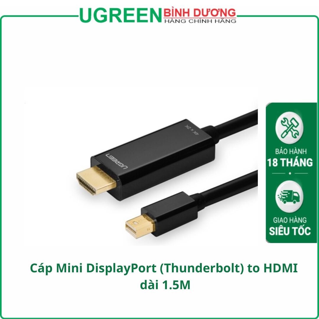 Cáp Mini DisplayPort (Thunderbolt) to HDMI dài 1.5M độ phân giải 4K Ugreen 20848 chính hãng