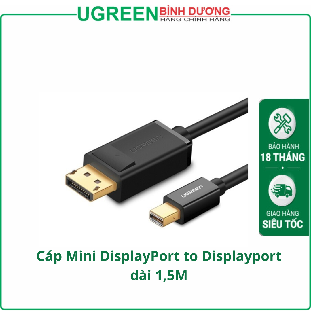 Cáp Mini DisplayPort to Displayport dài 1,5M Ugreen 10477 hỗ trợ độ phân giải 4k*2k (Màu Đen)