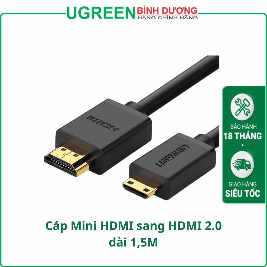Cáp Mini HDMI sang HDMI 2.0 dài 1,5M Ugreen 11167 hỗ trợ 4K@60hz cao cấp