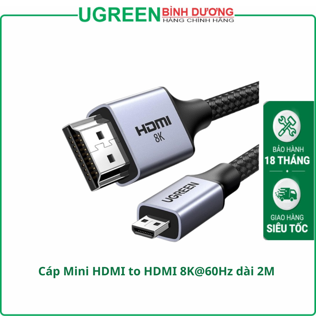 Cáp Mini HDMI to HDMI Ugreen 15515 HD163 (HD 8K@60Hz,Hỗ trợ Dynamic HDR,eARC,đầu nhôm bọc dù)