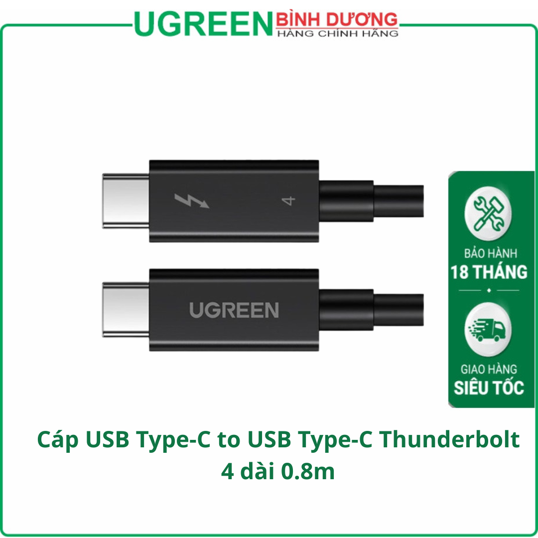 Cáp Sạc Ugreen 30389 (USB Type C to Type C Thunderbolt 4, dài 0.8m, tốc độ 40Gbps, PD 100W, hỗ trợ 8K 60Hz)