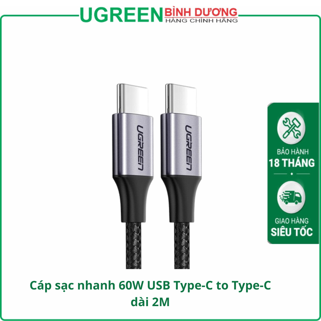 Cáp Sạc Ugreen 50152 (USB Type-C to Type-C, dài 2m, bện Nylon)