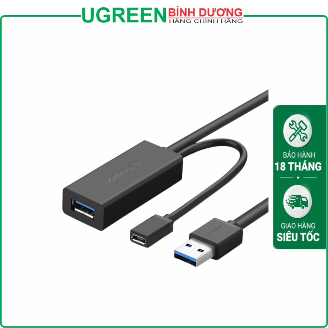 Cáp USB 3.0 nối dài 10m hỗ trợ nguồn Micro USB chính hãng Ugreen 20827 cao cấp