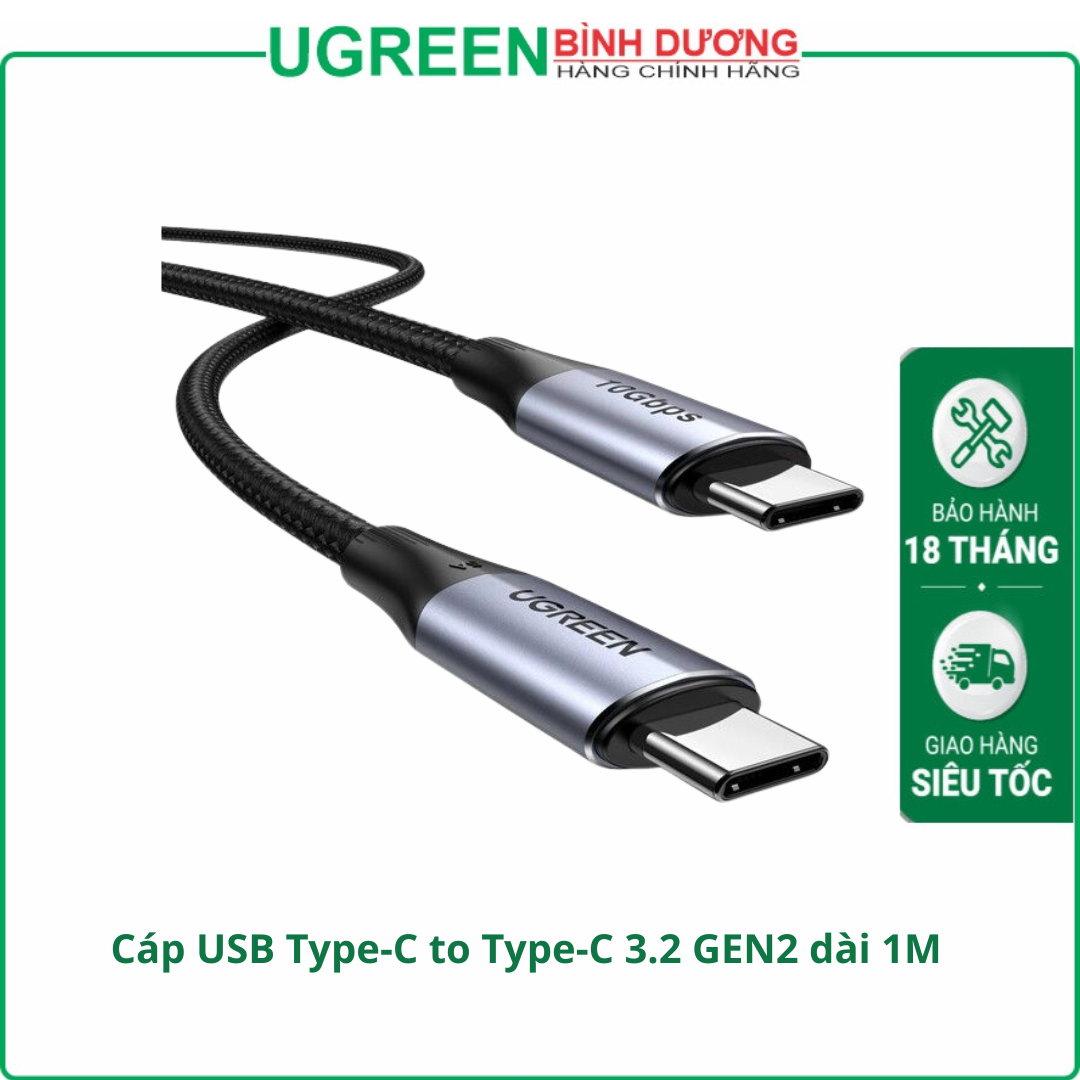 Cáp USB Type-C to Type-C 3.2 GEN2 dài 1M tốc độ 10Gbps, hỗ trợ 4K@60Hz, PD 240W Ugreen 80150 cao cấp