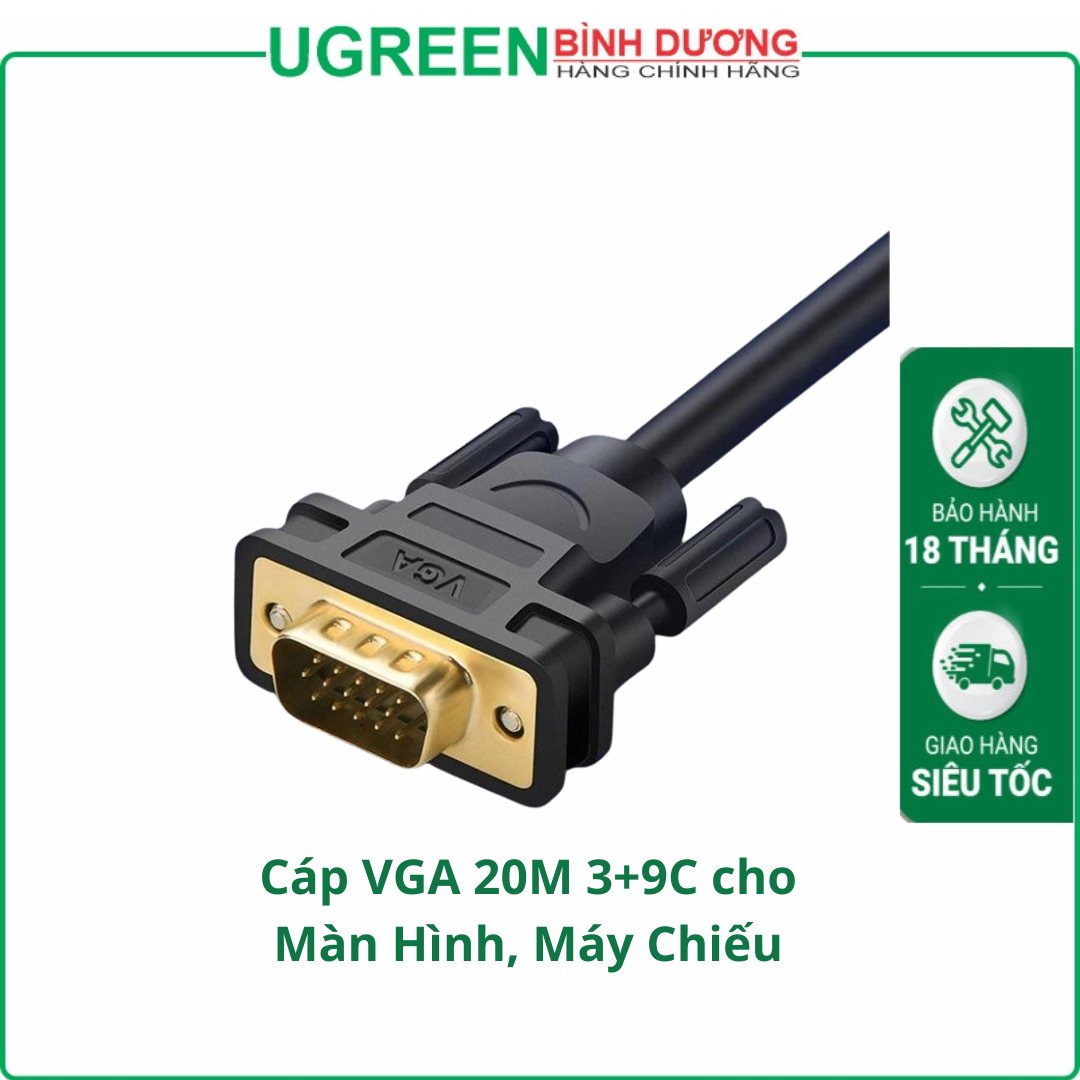 Cáp VGA 20M 3+9C cho Màn Hình, Máy Chiếu Chính Hãng Ugreen 11635 Cao Cấp