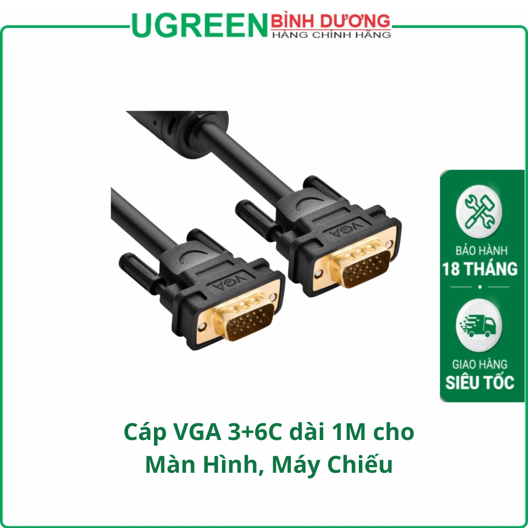 Cáp VGA 3+6C dài 1M cho Màn Hình, Máy Chiếu Chính Hãng Ugreen 11673 Cao Cấp
