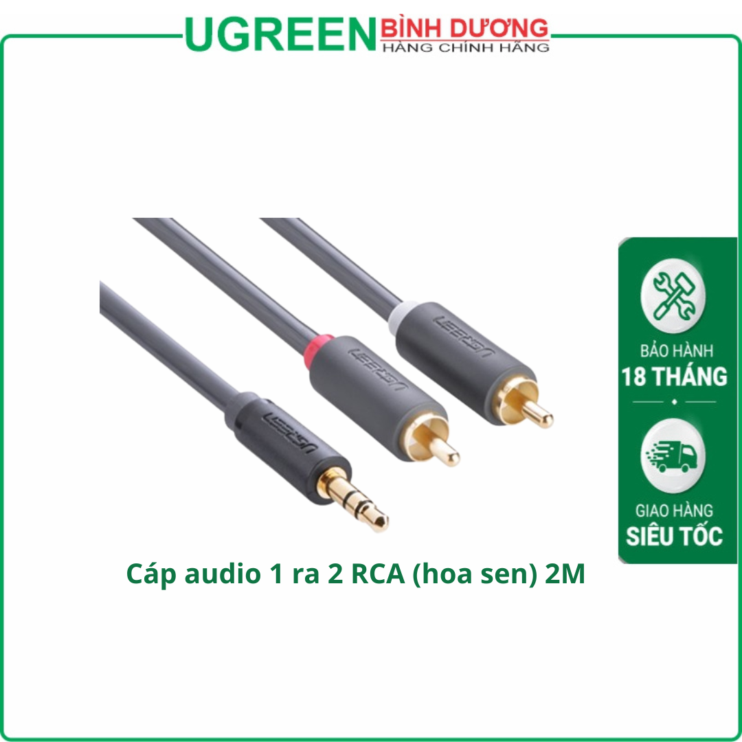 Cáp audio 1 ra 2 RCA (hoa sen) 2M Ugreen 10510 chính hãng