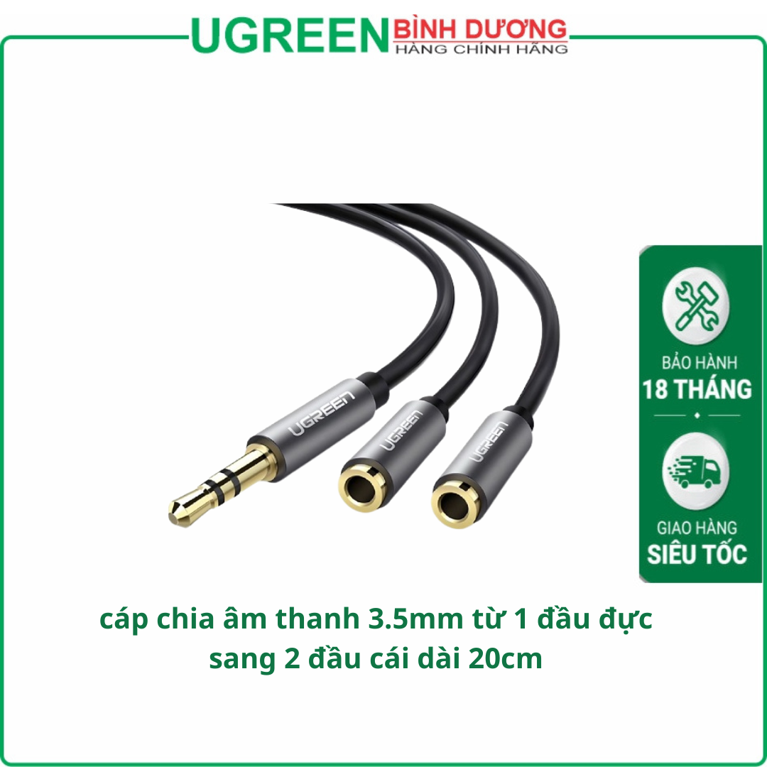 Cáp chia 2 cổng Audio 3,5mm dài 20cm ( 1 dương sang 2 âm ) chính hãng Ugreen 10532 cao cấp