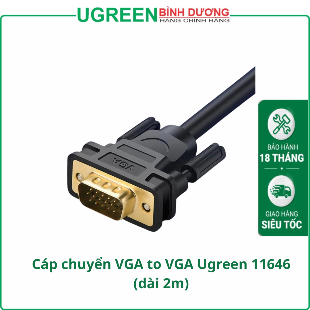 Cáp chuyển VGA to VGA Ugreen 11646 (dài 2m, hỗ trợ độ phân giải Full HD)