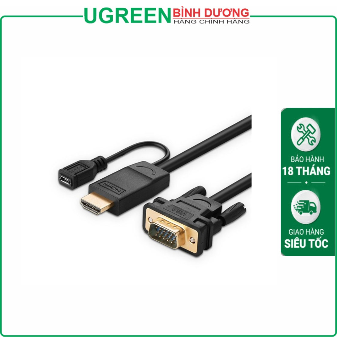 Cáp chuyển đổi 1 chiều HDMI To VGA UGREEN 30449 Dài 1.5M Có Chuôi Nguồn Phụ