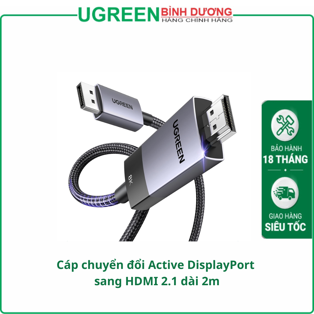 Cáp chuyển đổi DisplayPort sang HDMI 2.1 Ugreen 80397 (2m) - Hàng chính hãng