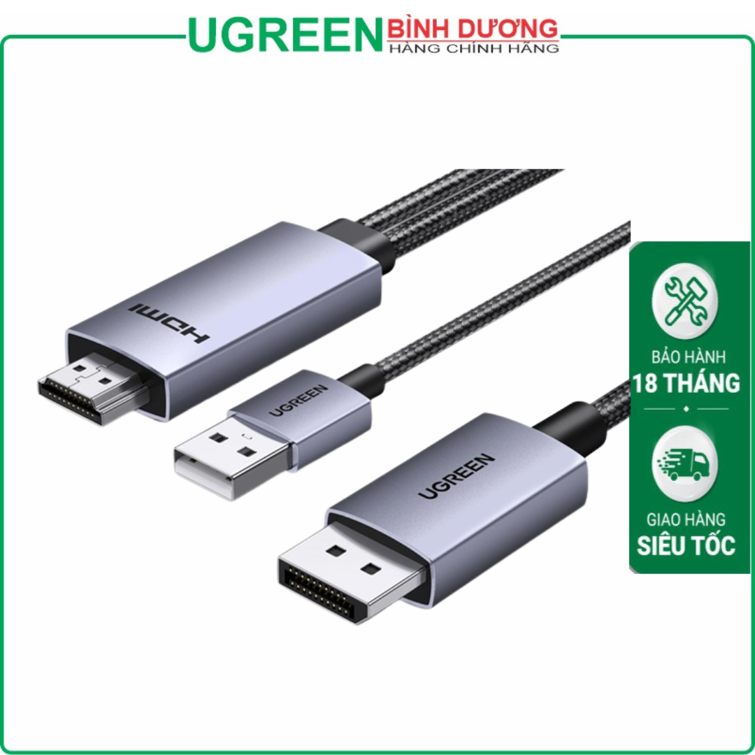 Cáp chuyển đổi HDMI sang DisplayPort Active dài 2M hỗ trợ 4K@60Hz 1080P@120Hz Ugreen 55329 cao cấp