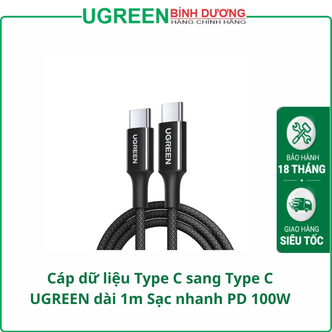 Cáp dữ liệu Type C sang Type C UGREEN dài 1m Sạc nhanh PD 100W | Tốc độ truyền 480 Mbps | 65905