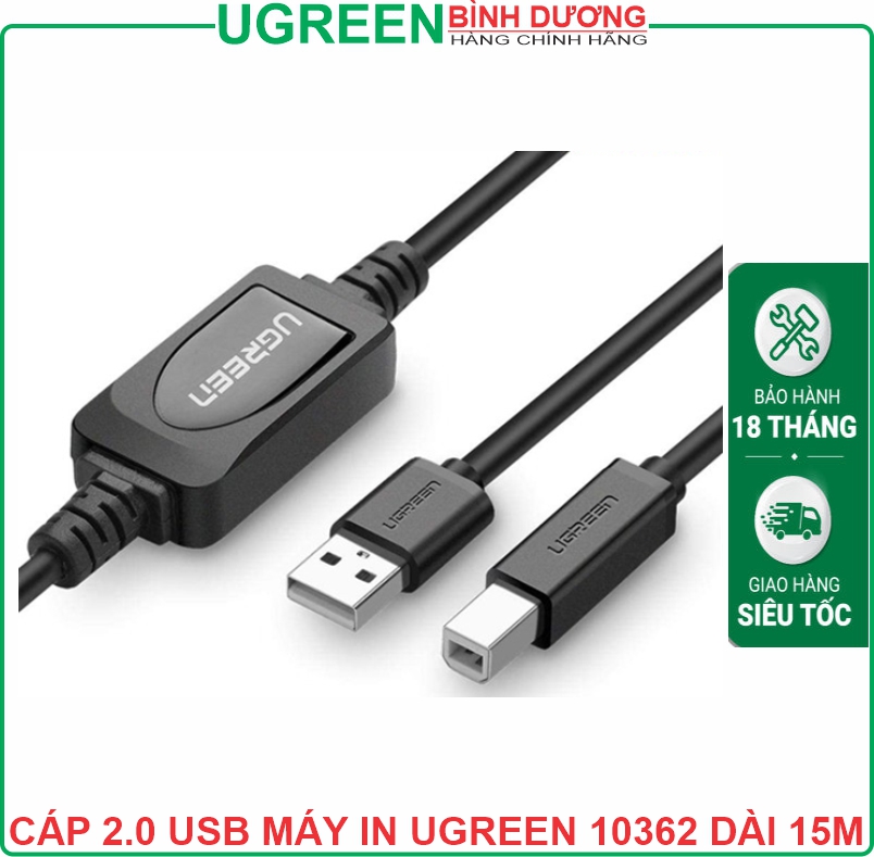 Cáp máy in USB 2.0 có chip IC khuếch đại dài 15m Ugreen (10362)