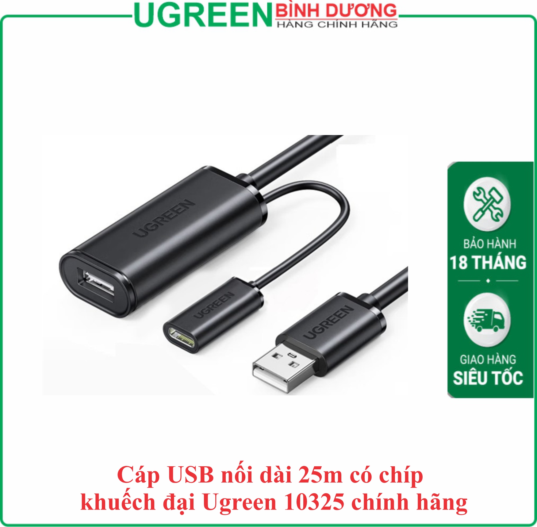 Cáp dữ liệu USB 2.0 nối dài có chip truyền dữ liệu giữa máy tính và ổ cứng USB có chipset dài 25m Ugreen ( 10325)