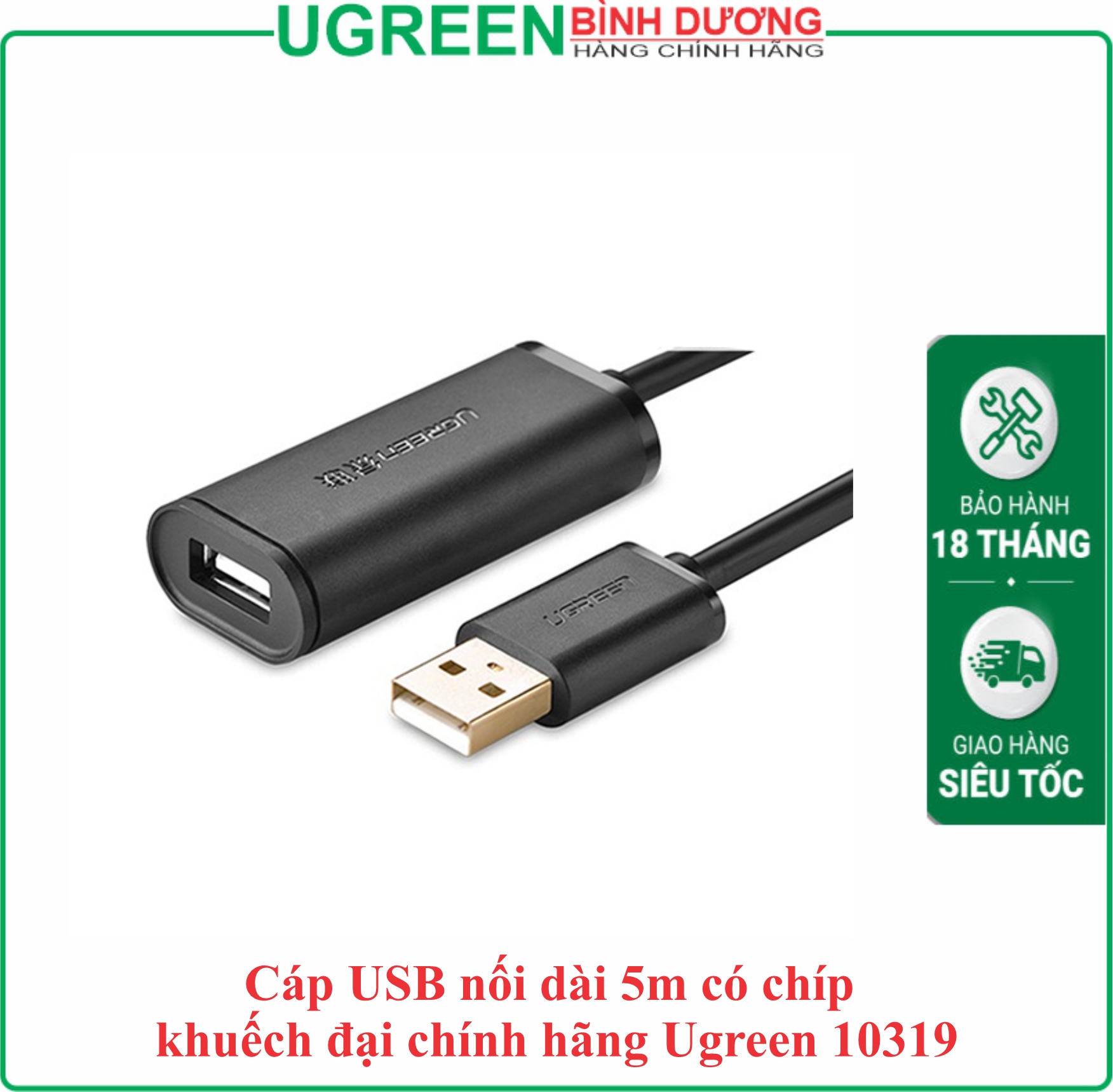 Cáp dữ liệu USB 2.0 nối dài truyền dữ liệu giữa máy tính và ổ cứng USB có chipset dài 5m Ugreen (10319)