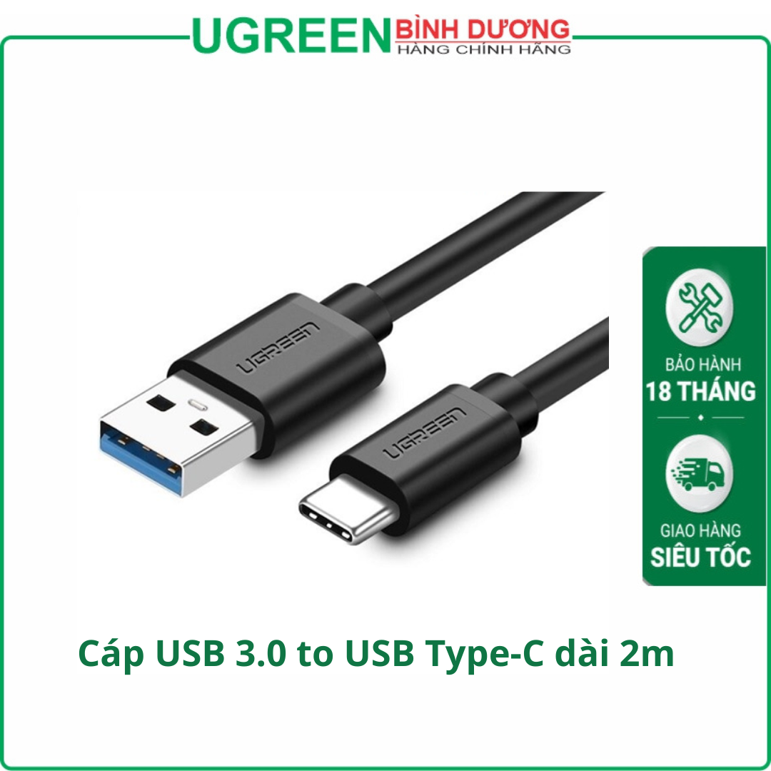 Cáp dữ liệu Ugreen USB 3.0 sang Type-C truyền dữ liệu 2M 20884