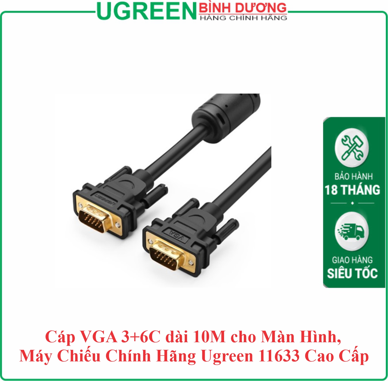 Cáp dữ liệu VIDEO VGA truyền hình ảnh dài 10M màu đen Ugreen ( 11633)
