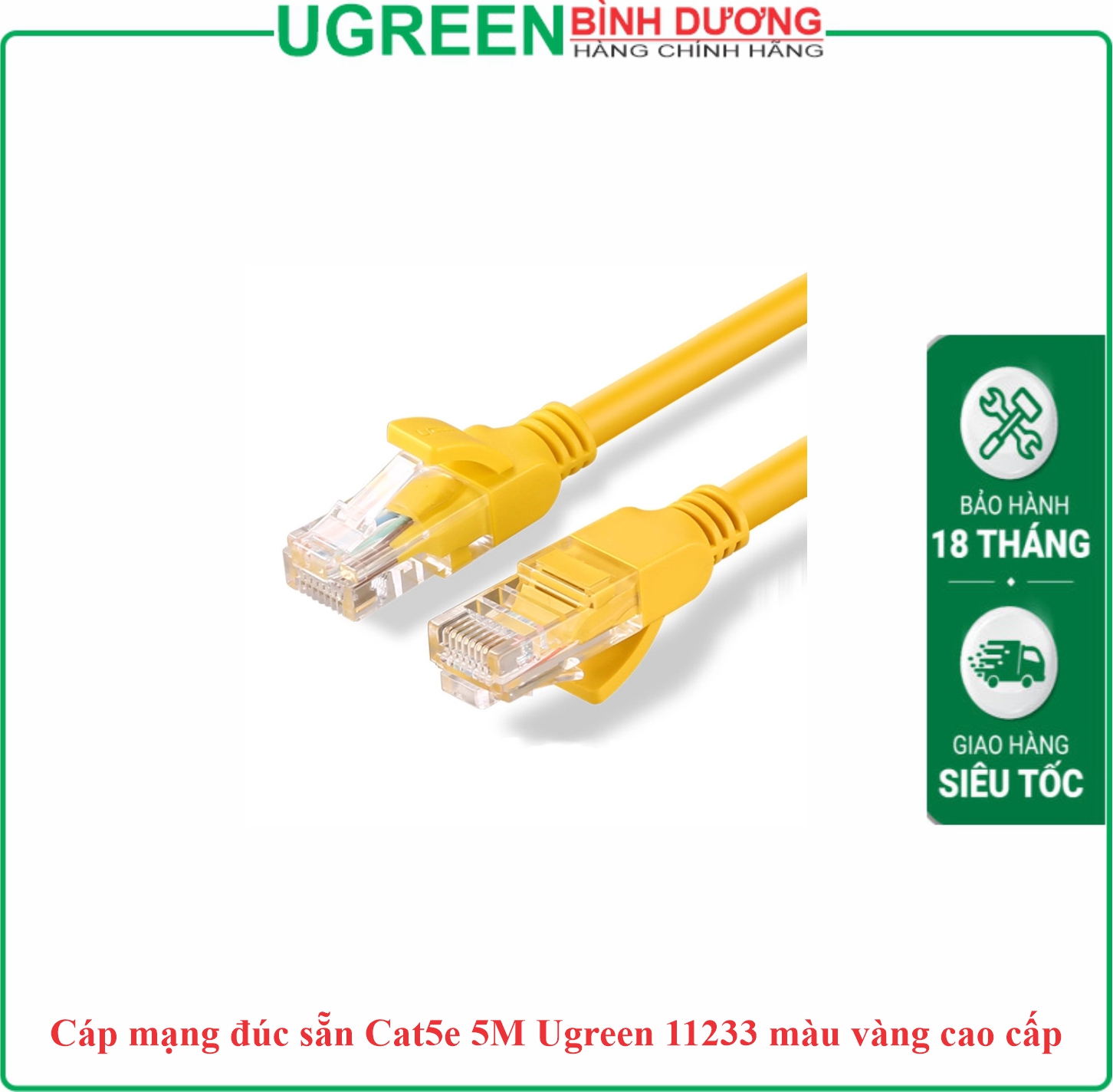 Cáp mạng đúc sãn CAT5e UTP Màu Vàng dài 5M Ugreen (11233)