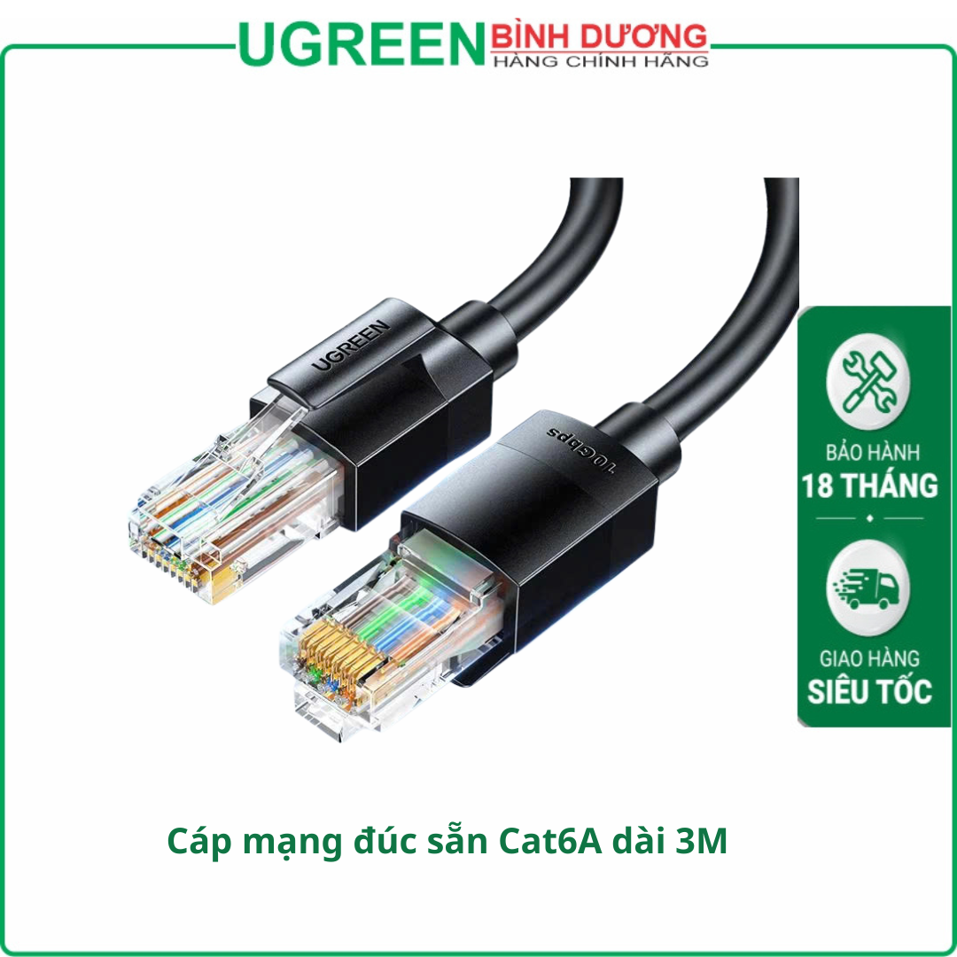 Cáp mạng đúc sẵn Cat6A dài 3M hỗ trợ 10Gbps 500MHz Ugreen 55158 cao cấp