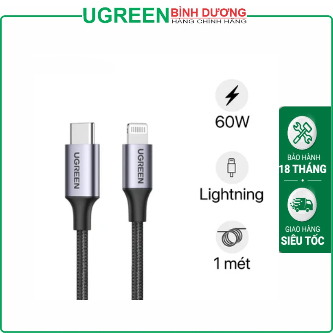Cáp sạc Iphone Type-c To lightning (Type-c to Iphone) có chip MFi dài 1M màu đen Ugreen (60759)