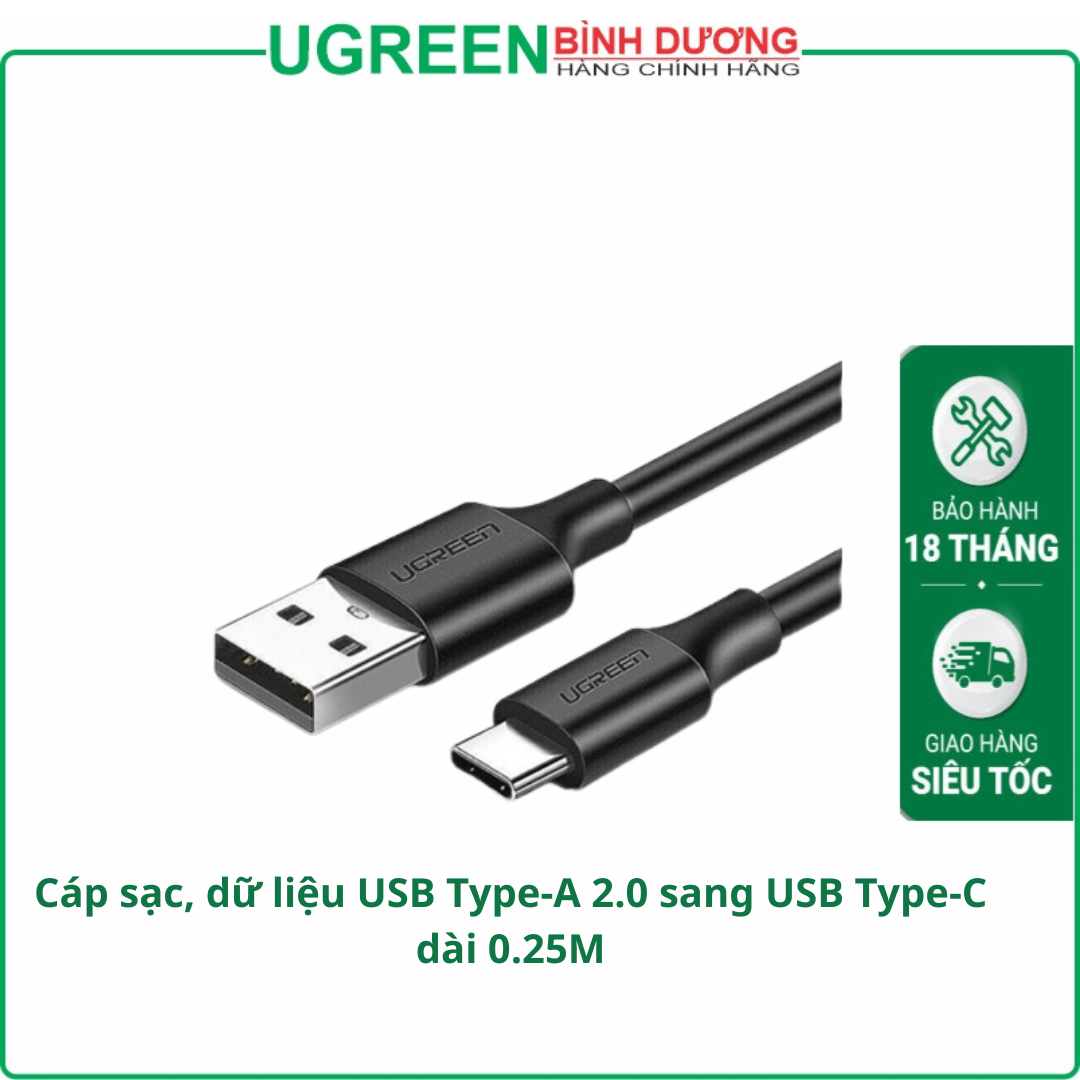 Cáp sạc, dữ liệu USB Type-A 2.0 sang USB Type-C dài 0,25M Ugreen 60114 cao cấp