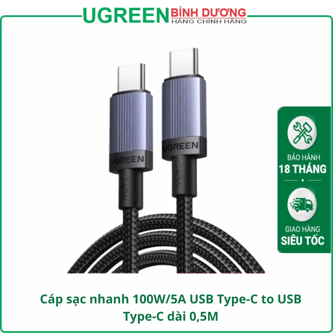 Cáp sạc nhanh 100W/5A USB Type-C to USB Type-C dài 0,5M Ugreen 65831 cao cấp