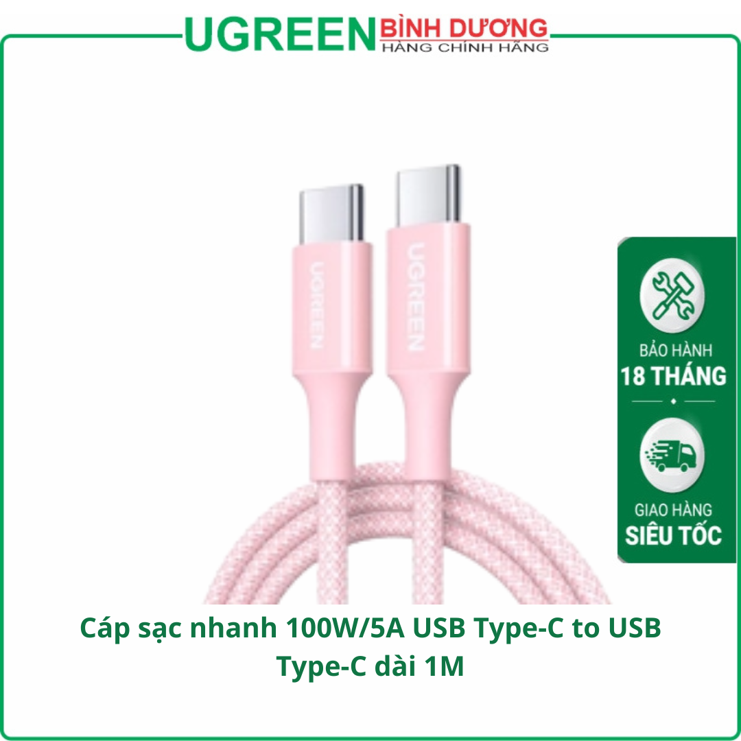 Cáp sạc nhanh 100W/5A USB Type-C to USB Type-C dài 1M Ugreen 65251 cao cấp (Màu Hồng)