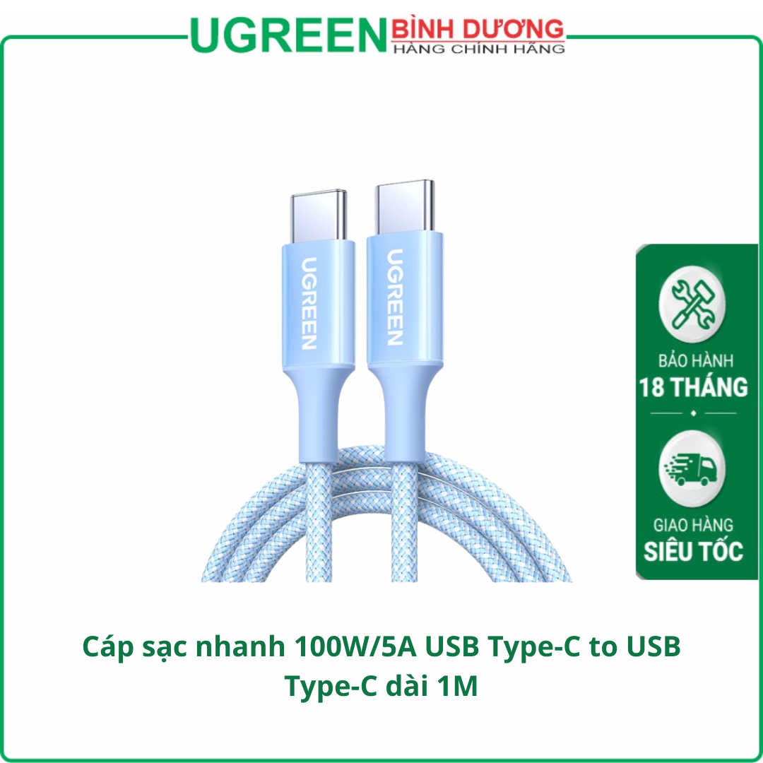 Cáp sạc nhanh 100W/5A USB Type-C to USB Type-C dài 1M Ugreen 65253 cao cấp (Màu Xanh Biển)