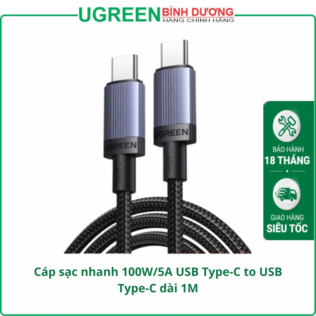 Cáp sạc nhanh 100W/5A USB Type-C to USB Type-C dài 1M Ugreen 65832 cao cấp