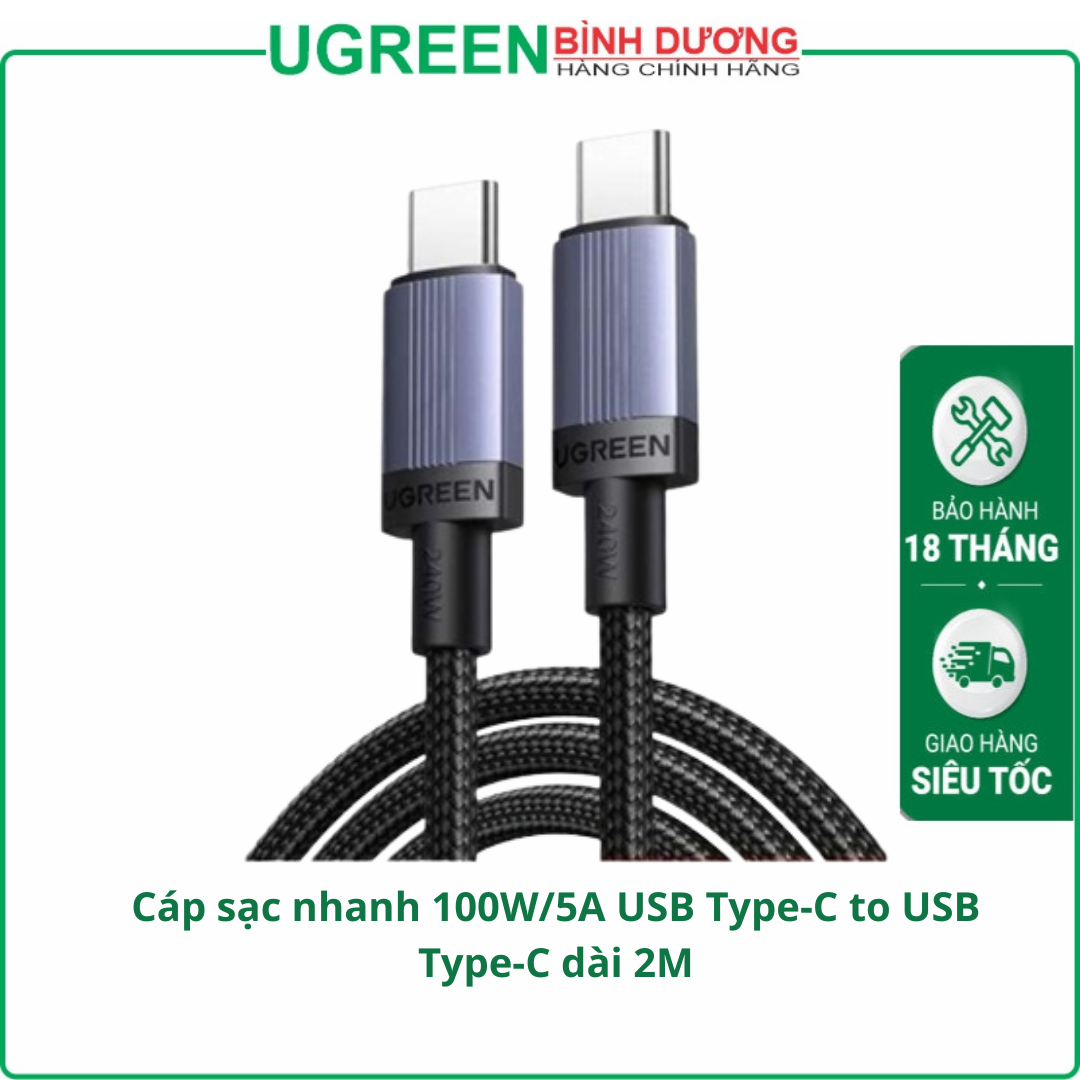 Cáp sạc nhanh 100W/5A USB Type-C to USB Type-C dài 2M Ugreen 65833 cao cấp