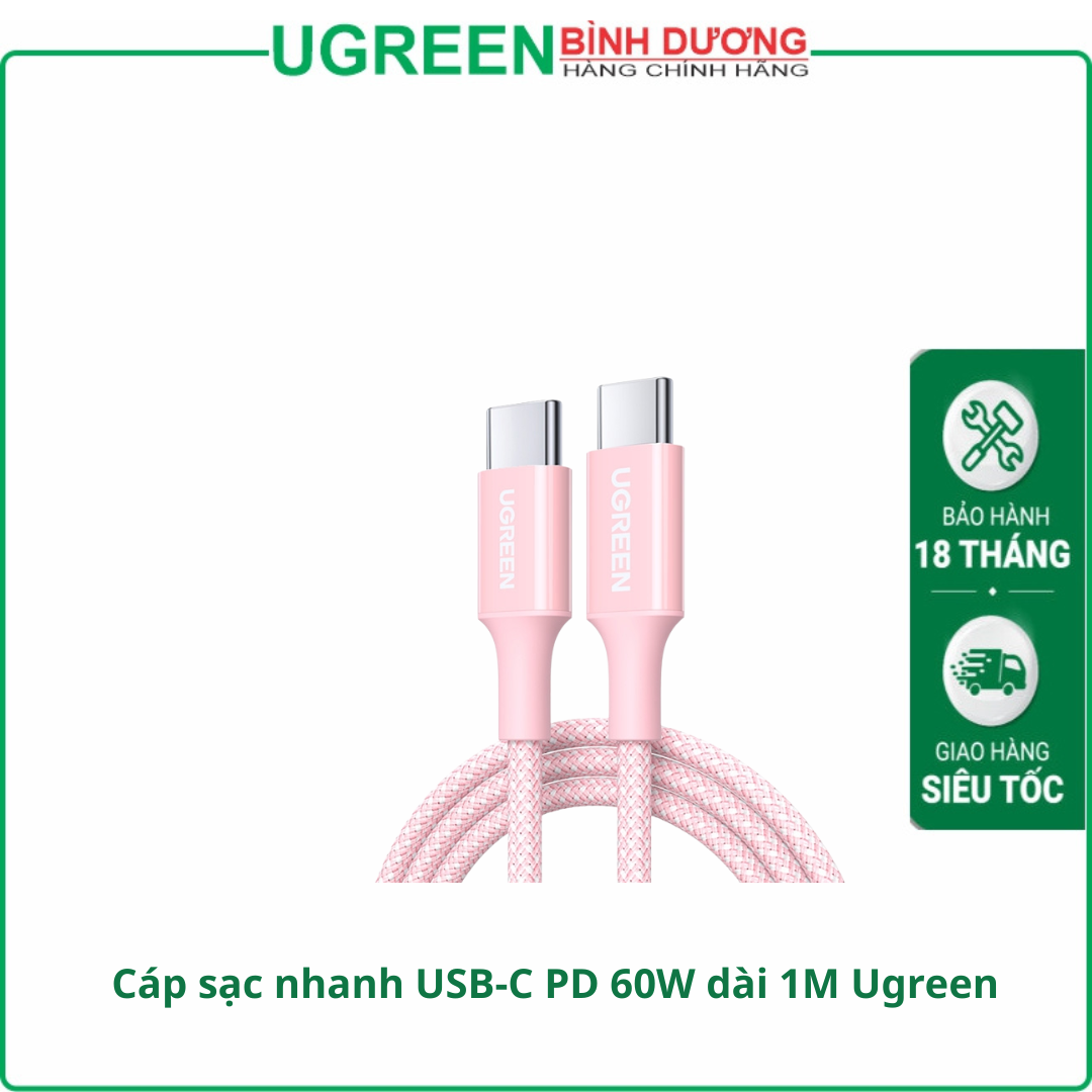 Cáp sạc nhanh 60W/3A USB Type-C to USB Type-C dài 1M Ugreen 35441 cao cấp (Màu Hồng)