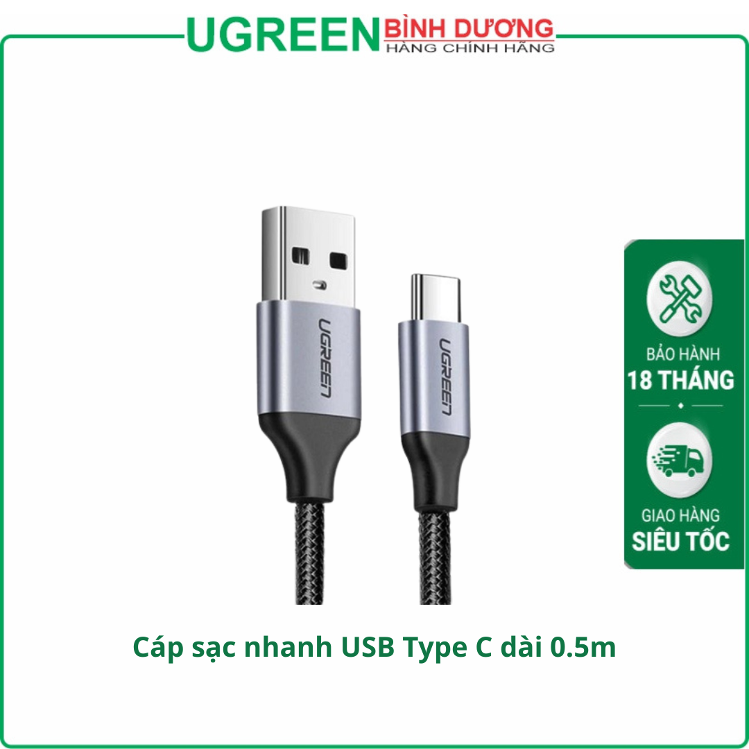 Cáp sạc nhanh USB Type C dài 0,5m Ugreen 60125 chính hãng