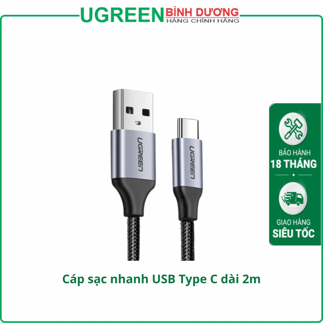 Cáp sạc nhanh USB Type C dài 2m Ugreen 60128 chính hãng