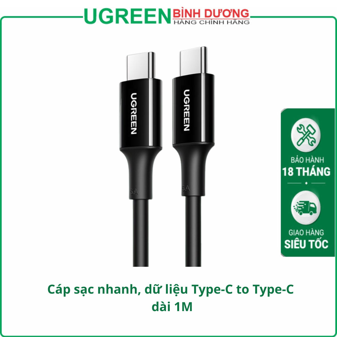 Cáp sạc nhanh, dữ liệu Type-C to Type-C dài 1M hỗ trợ PD 100W/5A Ugreen 80371 cao cấp