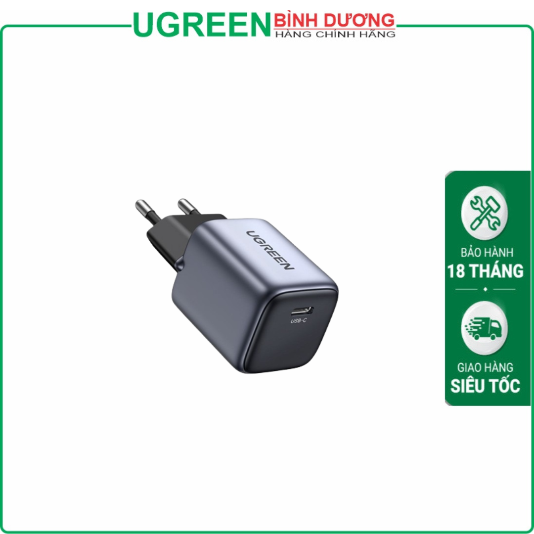 Củ sạc nhanh 30W GaN 1 cổng USB Type-C Hỗ trợ QC4+, PD3.0 Ugreen 90666 cao cấp (EU Plug)