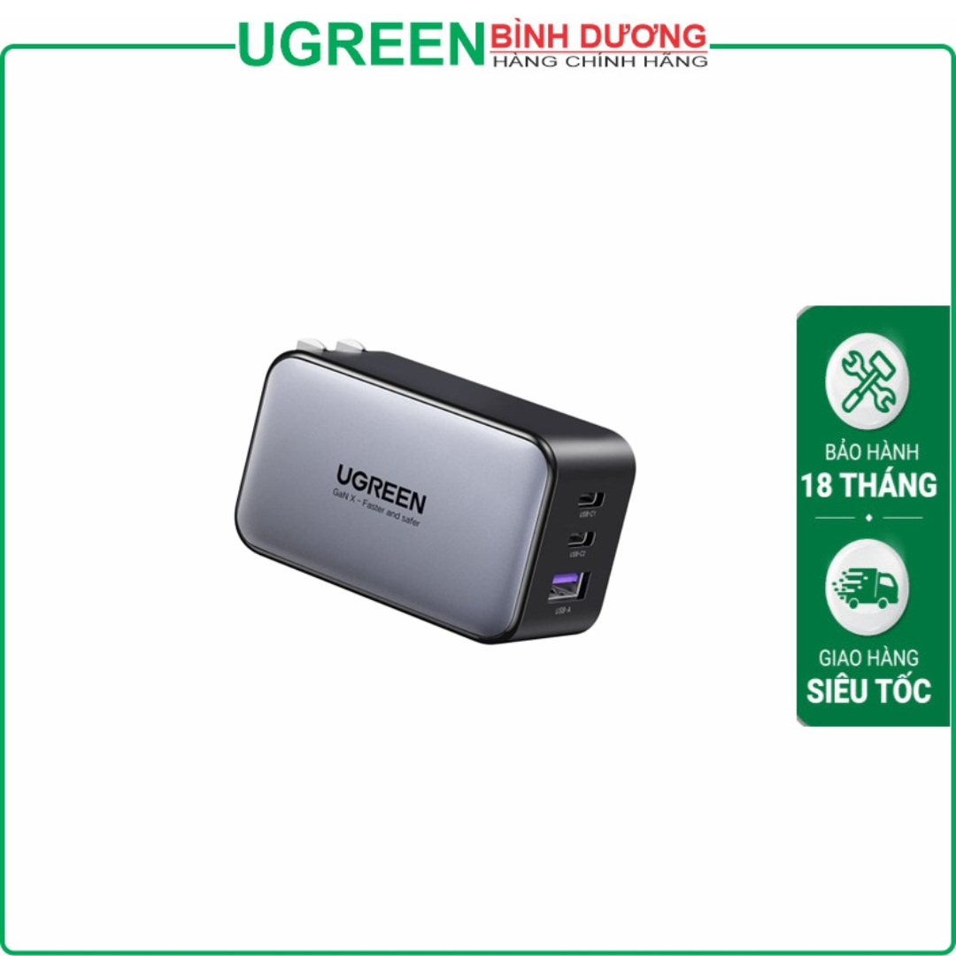 Củ sạc nhanh 65W GaN 3 cổng USB Type-C x2 USB Type-A x1 Hỗ trợ QC4+, PD3.0. Ugreen 10334 cao cấp