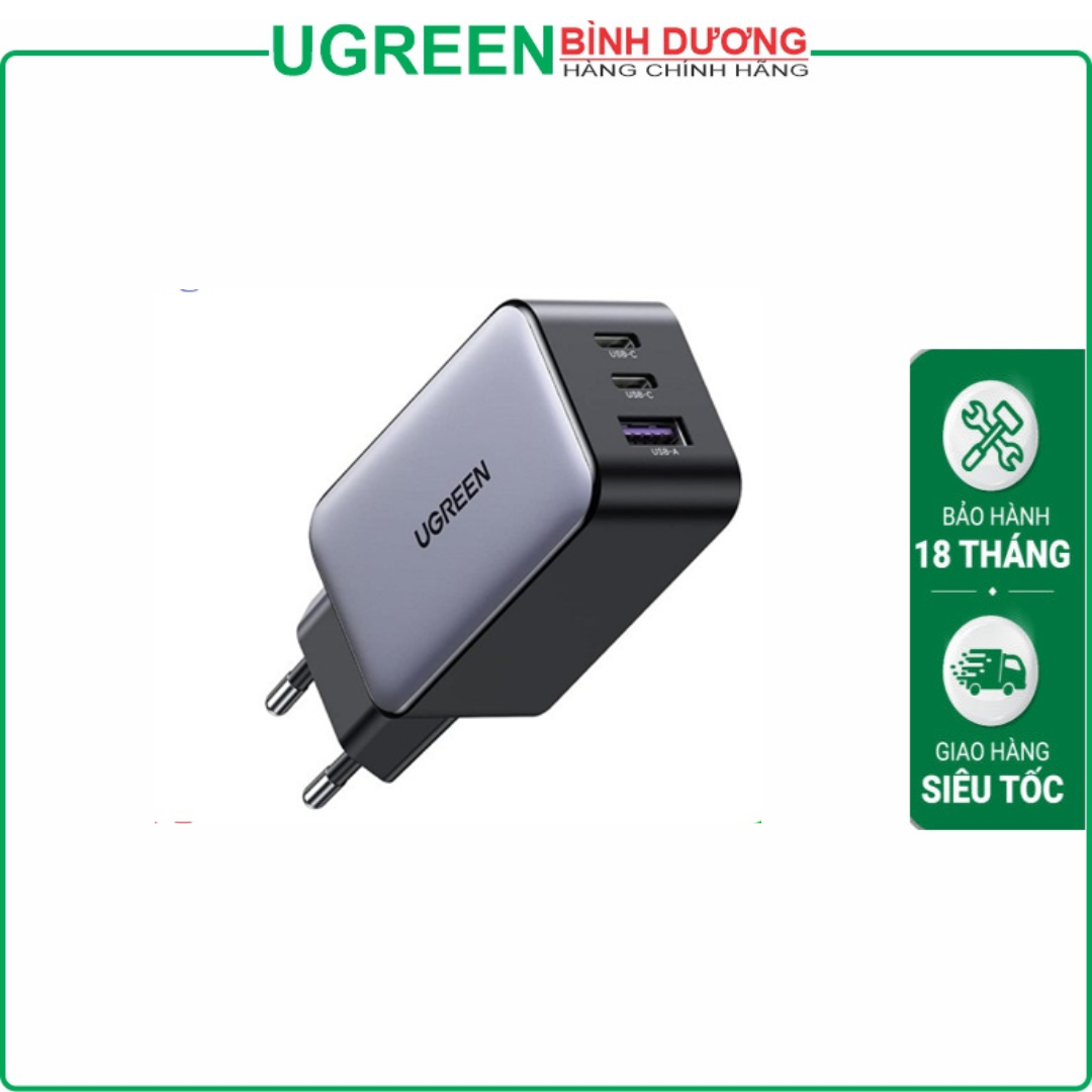 Củ sạc nhanh 65W GaN 3 cổng USB Type-C x2 USB Type-A x1 Hỗ trợ QC4+, PD3.0 Ugreen 10335 cao cấp (EU)