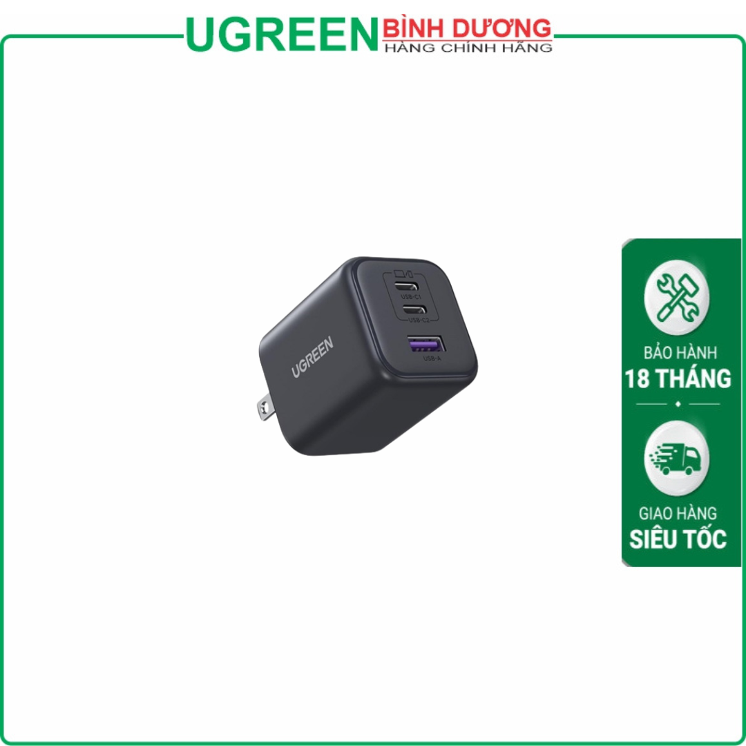 Củ sạc nhanh GaN 45W 3 cổng USB-C x2, USB-A Hỗ trợ QC4+, PD3.0 Ugreen 65155B/X527 cao cấp (US Plug)