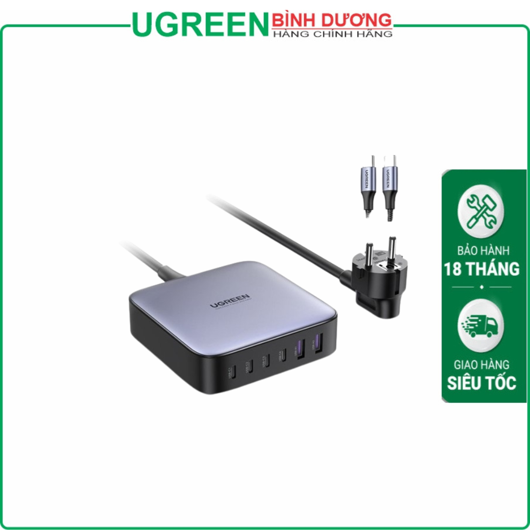 Củ sạc nhanh Nexode 200W GaN II 6 cổng, USB Type-C x4, USB Type-A x2 Ugreen 40914 chính hãng (EU)