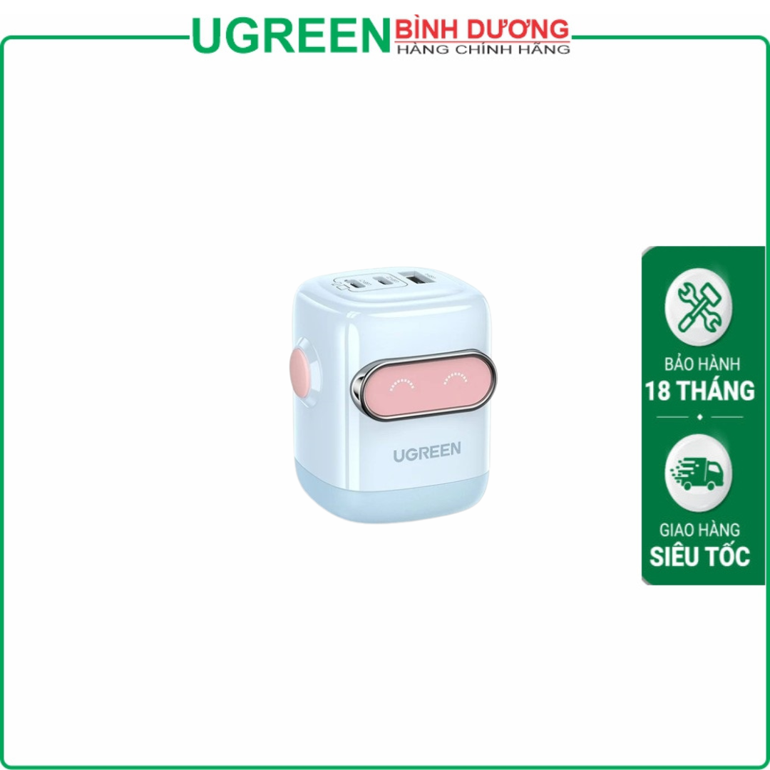 Củ sạc nhanh hình Robot 65W 3 cổng Type-C x2, Type-A x1 Ugreen 45003 cao cấp (US Plug)