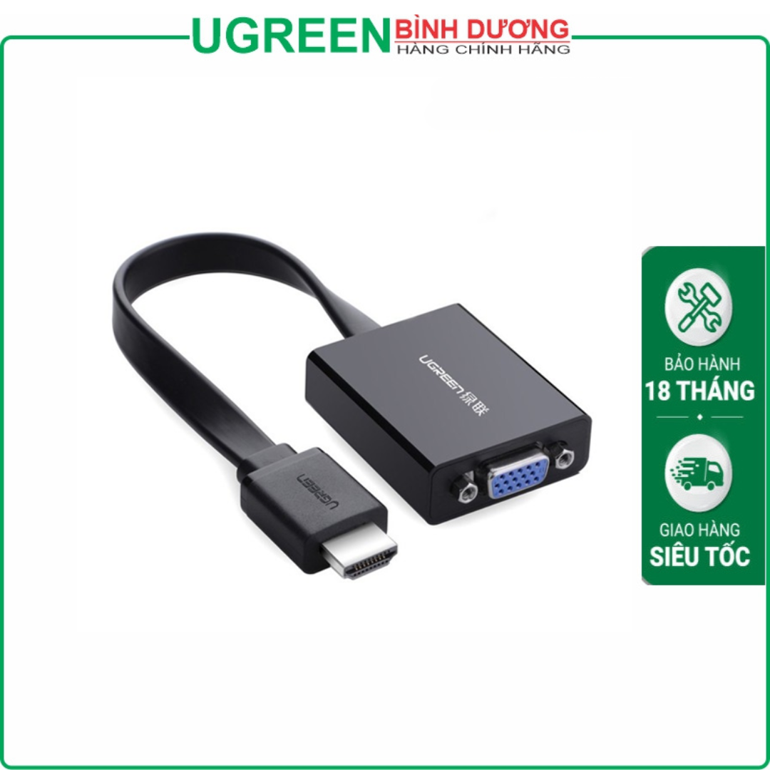 Đầu chuyển HDMI To VGA cáp dẹp có Audio + Nguồn phụ dài 15Cm Ugreen 40248